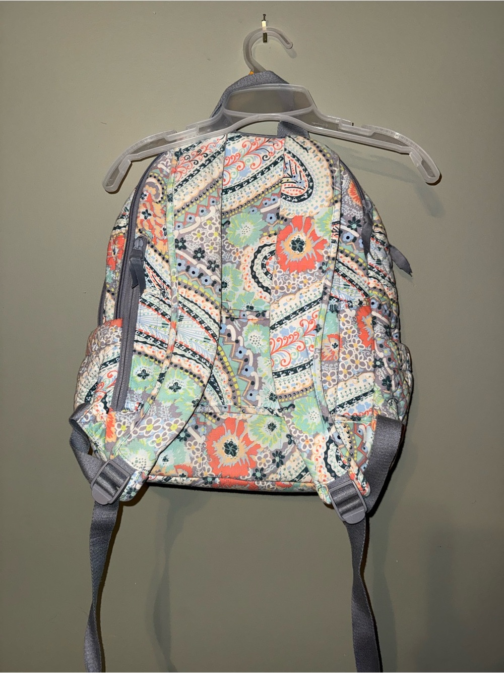 Vera Bradley Gray Quilted Paisley Backpack with Mint & Coral Accents - Picture 2 of 10